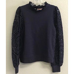 Boden Navy Blue Eyelet Sleeve Sweatshirt